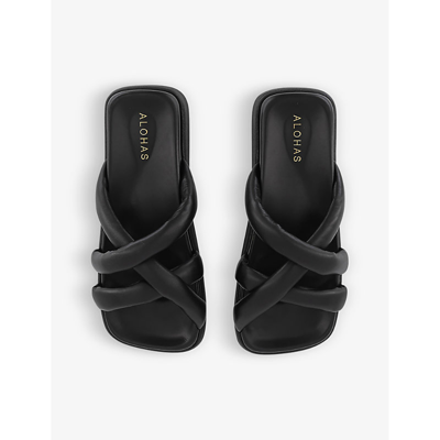 Shop Alohas Women's Black Square-toe Leather Sandals