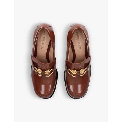 Shop Bottega Veneta Womens Brown Monsieur Horsebit Leather Heeled Loafers