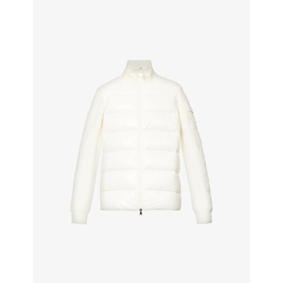 Shop Moncler Women's White Funnel-neck Ribbed Shell-down Wool Knitted Cardigan