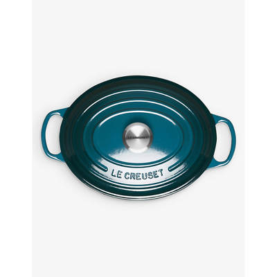 Shop Le Creuset Signature Oval Cast-iron Casserole Dish In Deep Teal