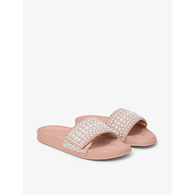 Shop Jimmy Choo Fitz Faux-pearl Embellished Canvas And Leather Sandals In X Ballet Pink