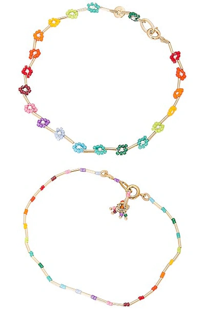 Shop Roxanne Assoulin Flower Patch Anklet Duo In Rainbow