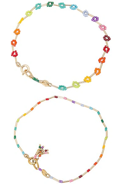 Shop Roxanne Assoulin Flower Patch Anklet Duo In Rainbow