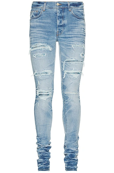 Shop Amiri Crystal Thrasher Skinny Jean In Faded Indigo