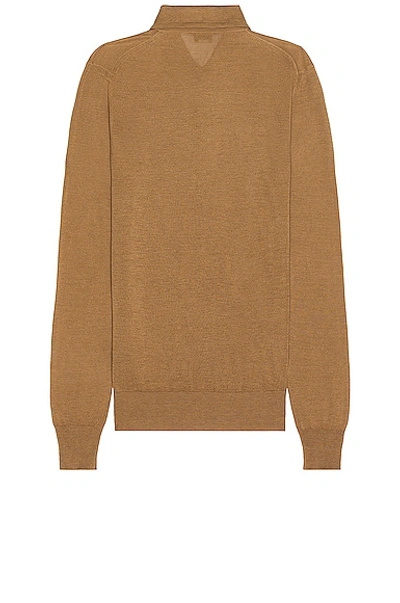 Tom Ford Piquet Long Sleeve Polo In Camel