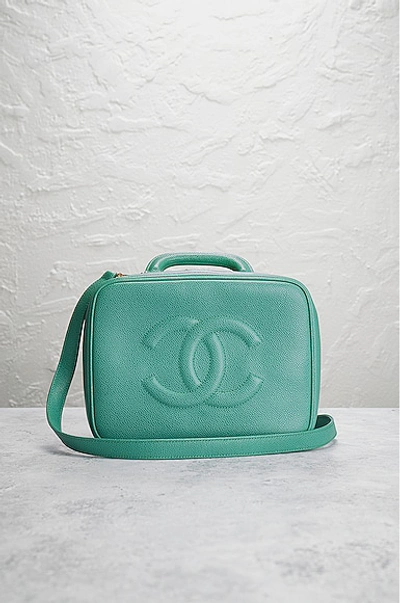 Pre-owned Chanel Caviar Coco Mark Vanity Bag In Turquoise