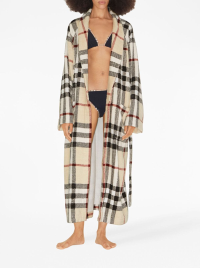 Shop Burberry Check Cotton Robe In Stone