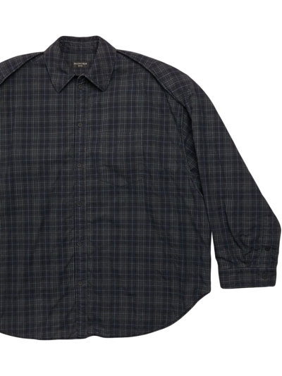 Shop Balenciaga Padded Checked Shirt In Grey