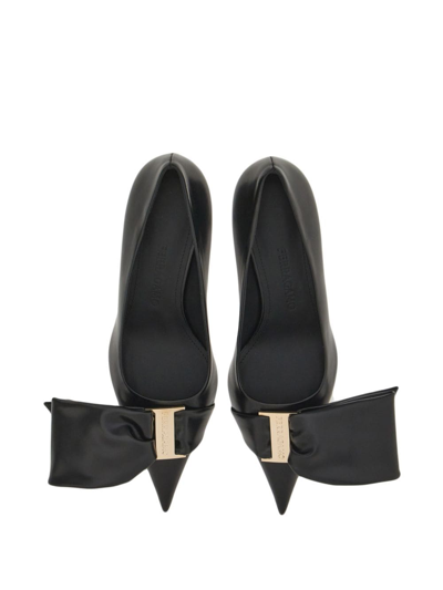 Shop Ferragamo 105mm Oversized-bow Leather Pumps In Black