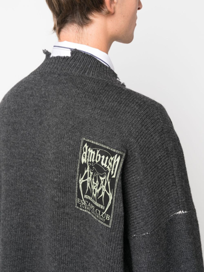 Shop Ambush Logo-patch V-neck Wool Jumper In Grey