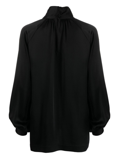Shop Semicouture Satin-finish High-neck Blouse In Black