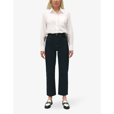 Shop Claudie Pierlot Women's Denim - Jean Contrast-stitch Slip-pocket Mid-rise Straight-leg Stretch-denim