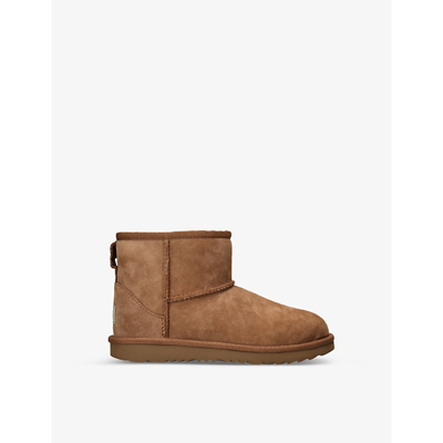 Shop Ugg Classic Mini Ii Suede And Shearling Ankle Boots 7-10 Years In Brown