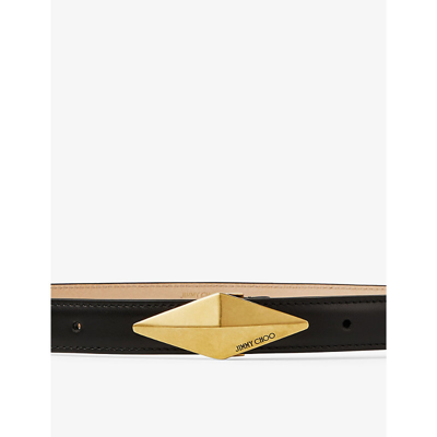 Shop Jimmy Choo Diamond Logo-engraved Leather Belt In Black