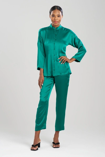 Shop Josie Natori Natori Key Essentials Mandarin Silk Pajamas In Deep Emerald