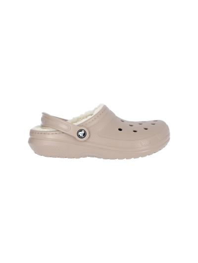Crocs Brown Kids' Classic Lined Rubber Clogs Eur 23 /6.5 Uk In Taupe