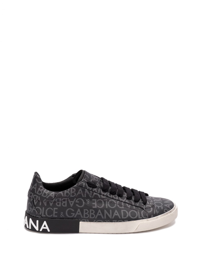 Shop Dolce & Gabbana Jacquard `vintage` Sneakers In Black  