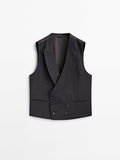 Shop Massimo Dutti Plain Grey Wool Blend Suit Waistcoat In Dunkelgrau
