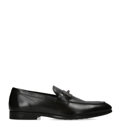 Shop Tod's Leather Double-t Loafers In Black