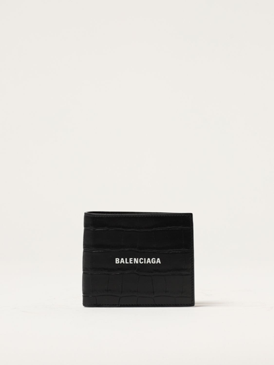 Shop Balenciaga Wallet In Crocodile Print Leather In Black