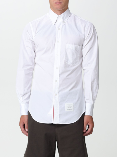 Shop Thom Browne Shirt In Poplin With Logo In White