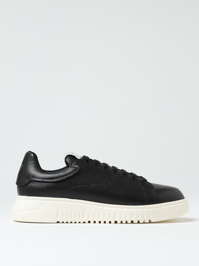 Shop Emporio Armani Sneakers In Grained Leather In Black
