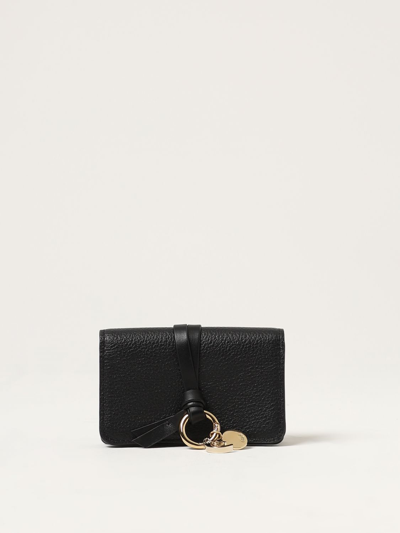 Shop Chloé Leather Business Card Holder With Charm In Black