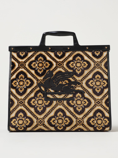 Shop Etro Love Trotter Bag In Jacquard Cotton With Logo In Black