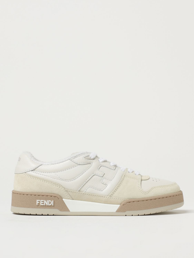 Shop Fendi Match Sneakers In Leather With Monogram In White