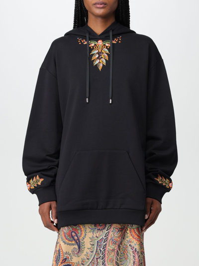 Shop Etro Sweatshirt In Cotton With Embroidery In Black