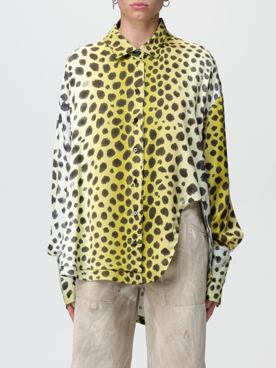 Attico Eliza Leopard-print Button Down Shirt In Yellow