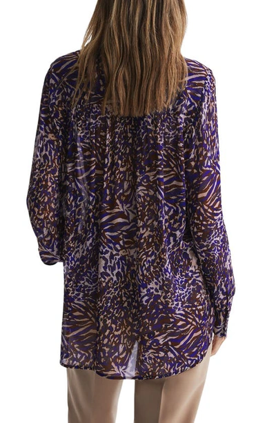 Shop Reiss Tora Abstract Print Tie Neck Tunic Blouse In Blue