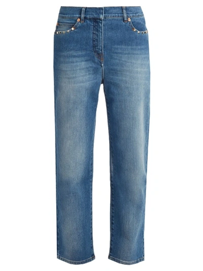 Valentino Rockstud Boyfriend-fit Jeans, Denim In Blue