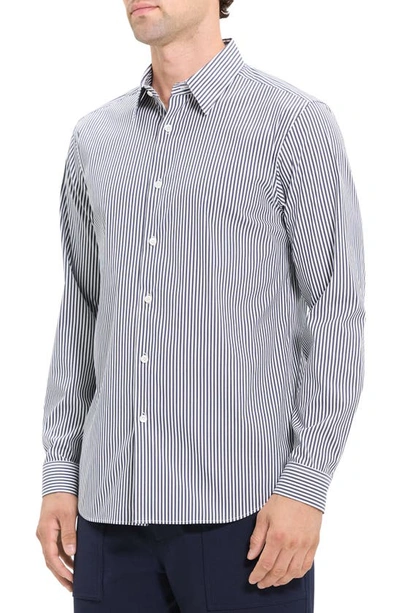 Shop Theory Irving Jay Stripe Stretch Cotton Blend Button-up Shirt In White/ Baltic - 05n