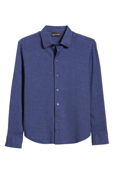 Shop Emporio Armani Textured Solid Stretch Button-up Shirt In Solid Medium Blue