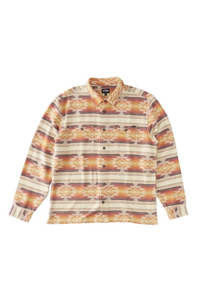 Shop Billabong Offshore Jacquard Stripe Cotton Button-up Shirt In Gold