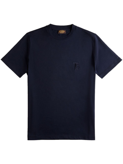 Shop Tod's Logo-embroidered Round-neck T-shirt In Blue