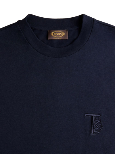 Shop Tod's Logo-embroidered Round-neck T-shirt In Blue