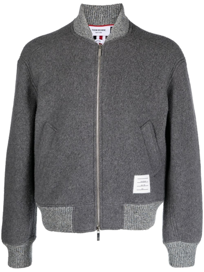 Shop Thom Browne Fleece-wool Bomber Jacket In Grey
