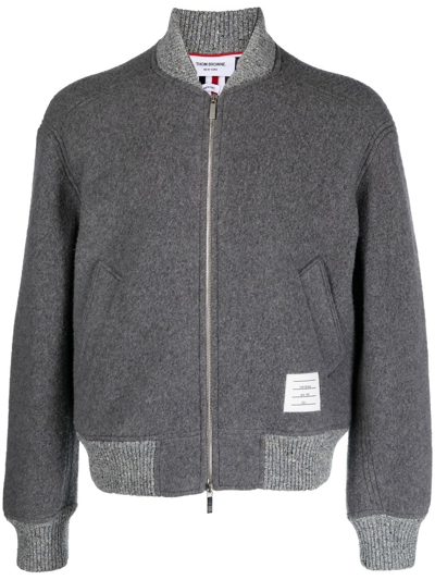 Thom Browne Grosgrain-trimmed Wool Bomber Jacket In Grey