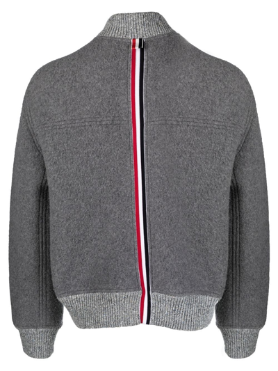 Thom Browne Grosgrain-trimmed Wool Bomber Jacket In Grey