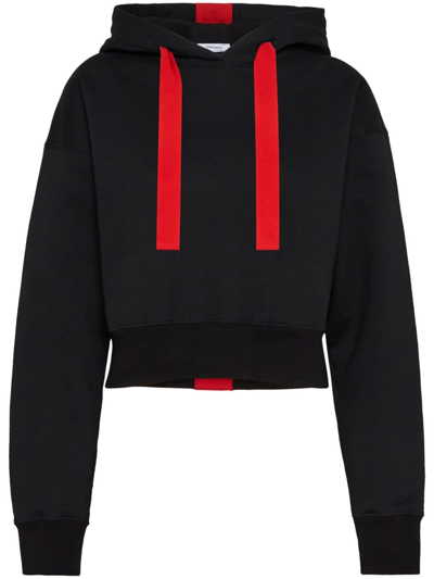 Shop Ferragamo Bold-stripe Cotton Hoodie In Black