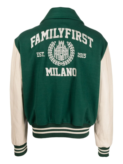 Shop Family First Logo-embroidered Varsity Bomber Jacket In Green