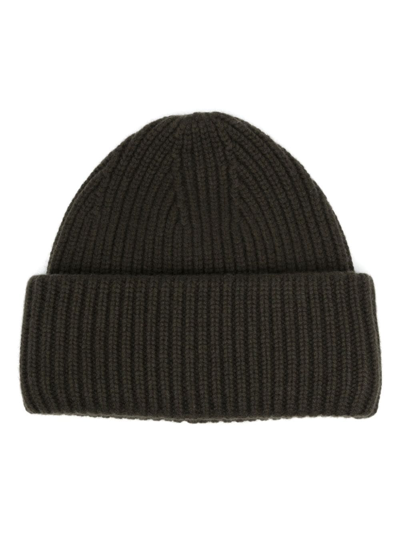 Shop Yves Salomon Ribbed-knit Turn-up Beanie In Green