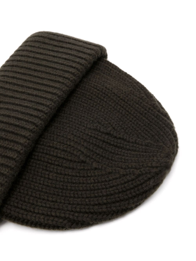 Shop Yves Salomon Ribbed-knit Turn-up Beanie In Green