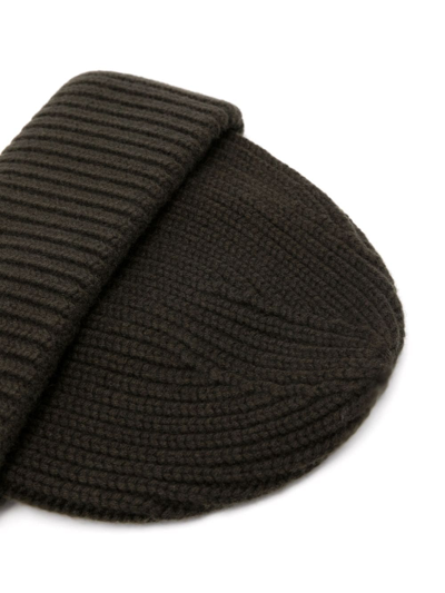 Yves Salomon Ribbed-knit Turn-up Beanie In Green