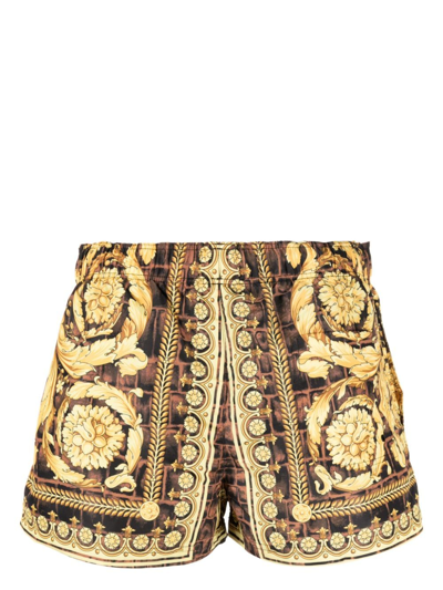 Shop Versace Baroccodile-print Swim Shorts In Yellow