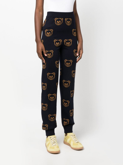 Shop Moschino Teddy Bear Intarsia-knit Track Pants In Blue