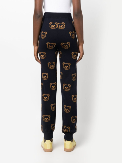 Shop Moschino Teddy Bear Intarsia-knit Track Pants In Blue