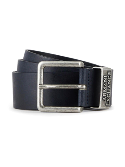 Shop Armani Exchange Logo-hardware Leather Belt In Blue